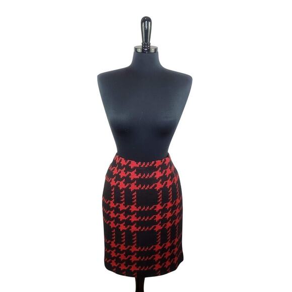 Talbots Dresses & Skirts - Talbots Wool Skirt Houndstooth Red Black Pencil Classic Retro Academia